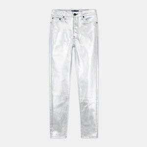The Kooples Silver Slim Jeans 28 Futuristic Glam Rock Y2K Metallic Holiday Pants